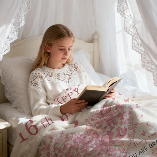 Sweet 16 Gifts for Girls, 16th Birthday Gifts for Girls, Cozy Blanket 50x60 Inch, Unique Birthday Present for 16 Year Old Teenage Daughter, Girly Bday Decorations for Sweet Sixteen Party