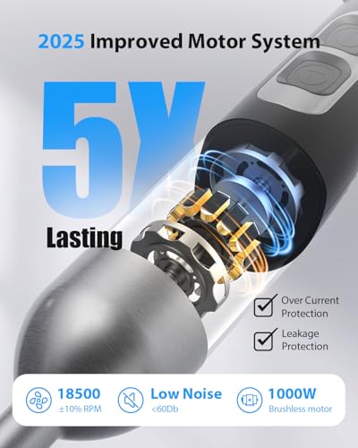 1000W Handheld Immersion Blender with 25-Speed Copper Motor - Silver