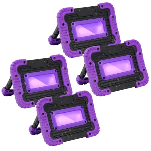 GPRK 4 x 20W Rechargeable 395nm LED Black Light for Neon Glow Parties