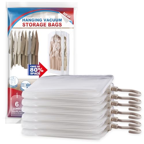 Velmade Hanging Vacuum Storage Bags 6 Long Space Saver with Hanger Rings