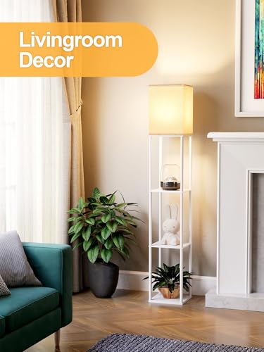 Floor Lamp with Shelves for Living Room White, Shelf 3 CCT LED Bulb,