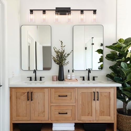 SOPEAS Black 6-Light Bathroom Vanity Light Fixture with Clear Glass Shades - Modern Wall Sconce