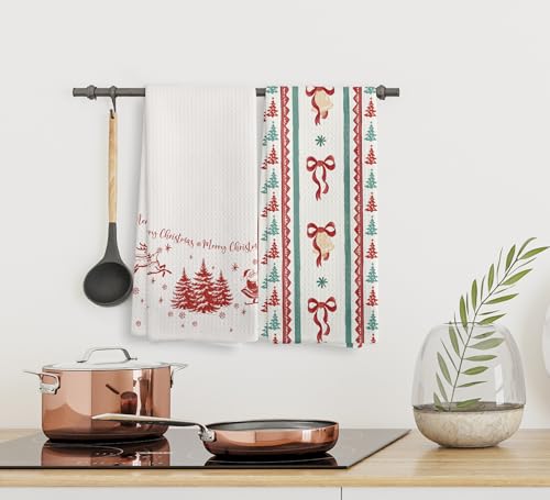 Vintage Santa Kitchen Towels Set of 2 | 16x24 inch Christmas Tea Towels