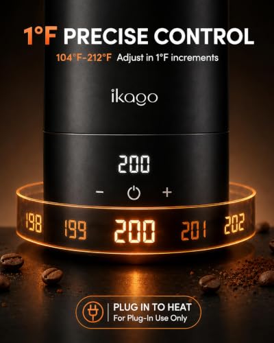 Ikago Portable Electric Kettle 15oz with Precise 1°F Temp Control, UL Certified Travel Mug