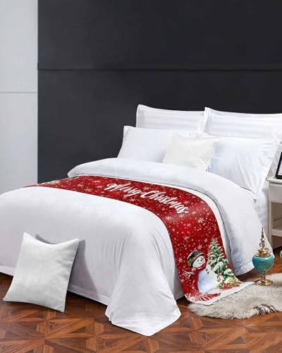 DecorLovee 94x20 Red Christmas Bed Runner for King Size Bed Holiday Decor