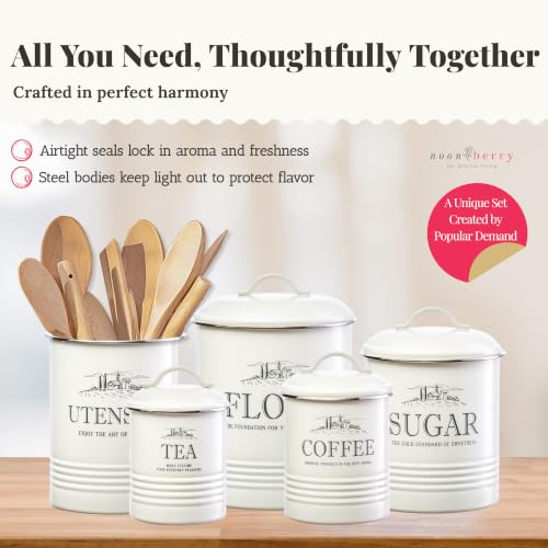 Noonberry 5-Piece Farmhouse Canister Set Cream White for Kitchen Counter & Storage
