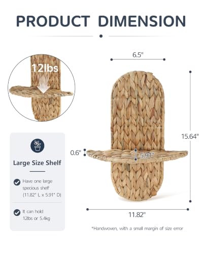 Set of 2 Wicker Wall Plant Holders - Rattan Boho Wall Shelves for Indoor Decor