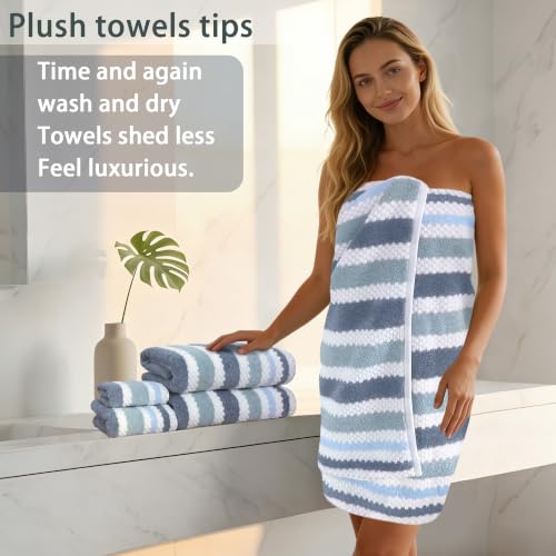 6-Piece Cotton Blend Bathroom Towel Set - Blue Gray & White, Ultra Soft