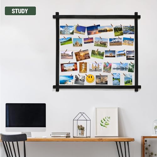 PHOENANCEE Black Collage Photo Display Board with Clips - 2 Pack Graduation Decor