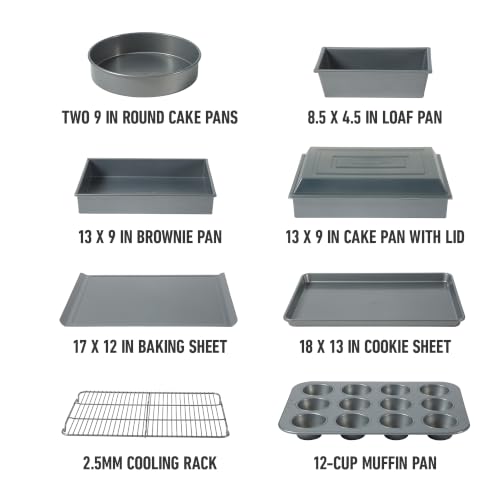 10-Piece Nonstick Bakeware Set with Steel Core and PFOA-Free Coating