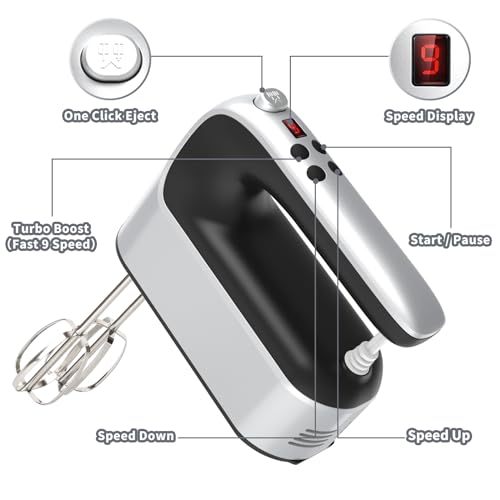 Yomelo 9-Speed Digital Hand Mixer Electric, 400W Powerful DC Motor,