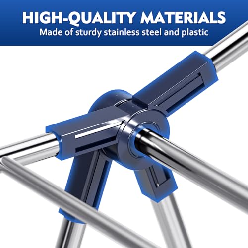Blue Large Stainless Steel Clothes Drying Rack with 2 Wings - Adjustable & Foldable