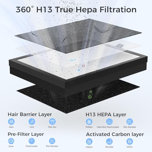 VOOPNU Air Purifier with H13 Filter & Air Quality Display, Auto & Sleep Mode
