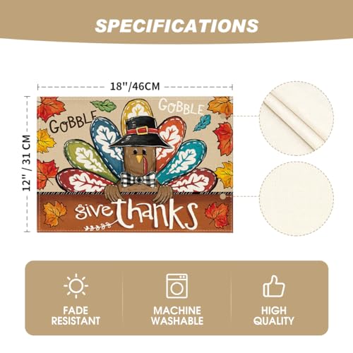 Artoid Mode Turkey Give Thanks Thanksgiving Placemats 12x18 in - Set of 4 Brown