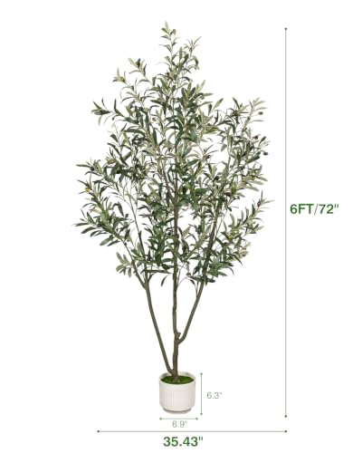 Artificial Olive Tree 6FT Green with Planter & Cotton Basket - Realistic Faux Indoor Plant