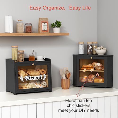 Goozii Double Layer Corner Bread Box - Black 2-Tier Countertop Storage