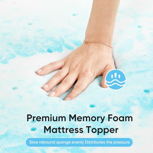 Queen Cooling Gel Infused Memory Foam Mattress Topper 3 Inch Blue - Pressure Relief