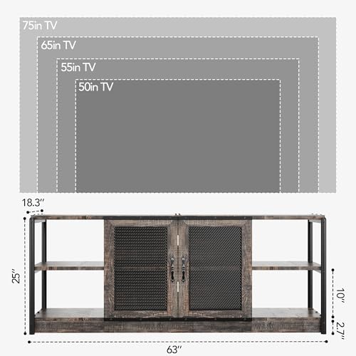Rustic Oak Farmhouse TV Stand for 65/75-inch TVs - 63 Inch Console with Storage