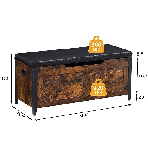 Rustic Brown Storage Chest with Safety Hinge - 39.4 Inches