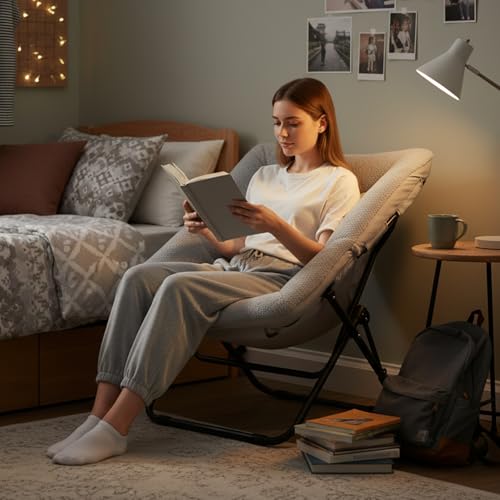 Tiita Comfy Folding Saucer Chair for Adults - Moon Chair Grey Without Ottoman
