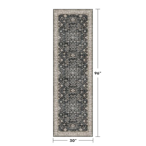 2'6 x 8' Dark Washable Hallway Runner Rug - Ashen Multi Vintage Boho Non-Slip