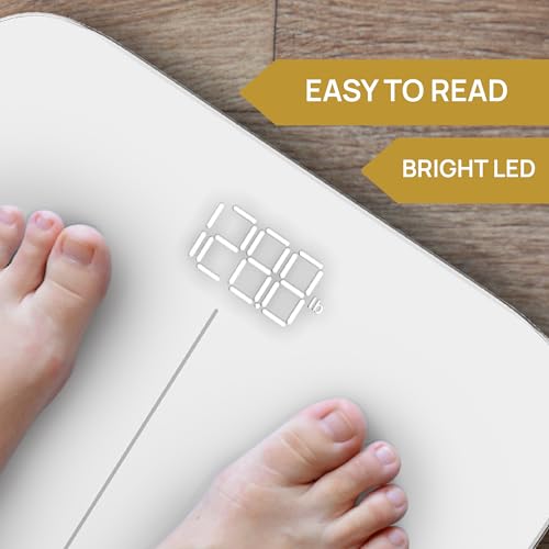 Digital Bathroom Scale with Large LED Display - White, 400 lbs Capacity - INEVIFIT
