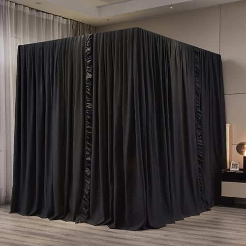 Mengersi King Size Black Canopy Bed Curtains Elegant Bedroom Decoration