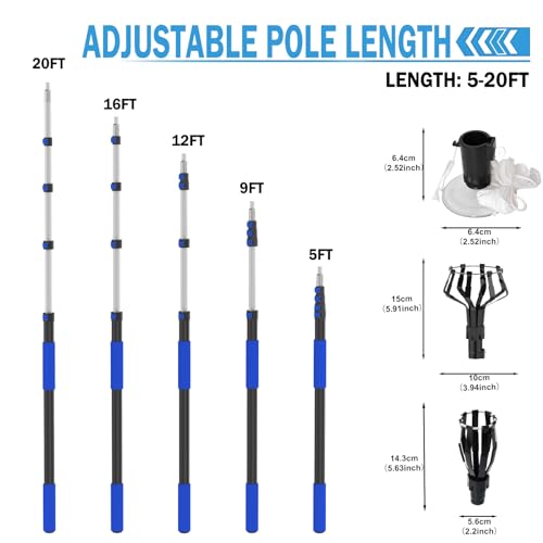 Blue 28FT Telescopic Light Bulb Changer Pole Kit for High Ceilings with Duster & Suction Cups