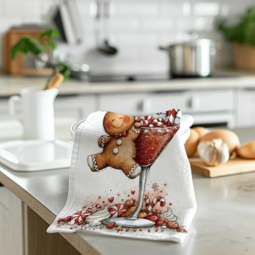 2 Pcs Christmas Kitchen Towels - Cute Gingerbread + Bear, Red Variation 9