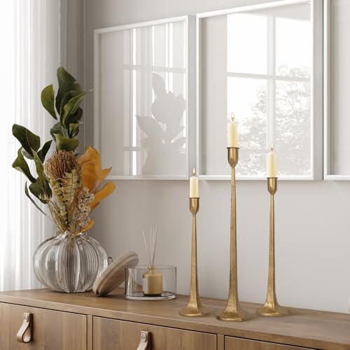 Antique Brass Iron Taper Candle Holder Set of 3 - Decorative Tall Candle Stands