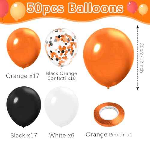 Black Orange Balloons Garland Arch Kit Orange Balloons Latex Matte Basketball Balloon Decorations for Birthday Graduation Halloween Christmas Gifts Bachelorette Party Wedding Anniversary 50 PCS 12