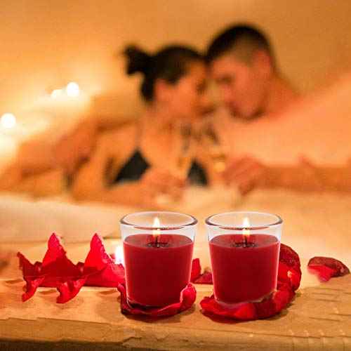 4 Packs Unscented Red Burgundy Colored Votive Candles in Glass, 2 Inch Natural Soy Wax Scentless Candles for Christmas Wedding Party Home Holiday Relaxation Spa, 12-15 Hour Burning Time