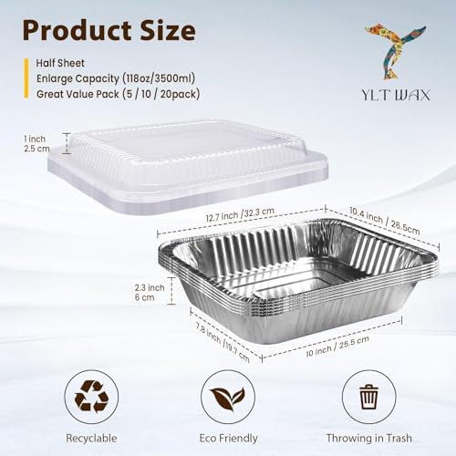 20 Pack Aluminum Foil Pans with Clear Lids - 9x13 Half Size Deep Disposable Bakeware