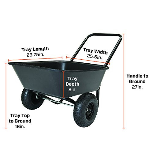 Garden Star Dual-Wheel Garden Cart with 4 Cubic Foot Poly Tray, 300 lbs Capacity