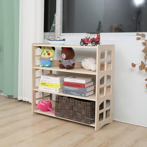 Kids Toy & Book Storage Shelf - 4-Tier Montessori-Inspired Wooden Organizer for Nursery & Playroom