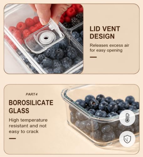 Glass Fruit & Berry Storage Containers Set with Removable Colanders and Vent Lids - 5 Pack, Multiple Sizes