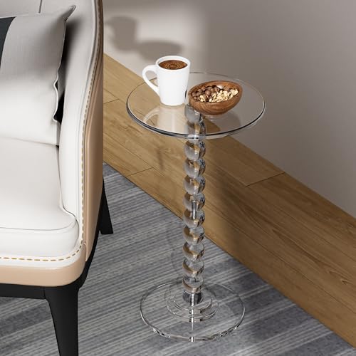Acrylic Side Table - Round Top End Table with Solid Post - Clear, Normal Variation