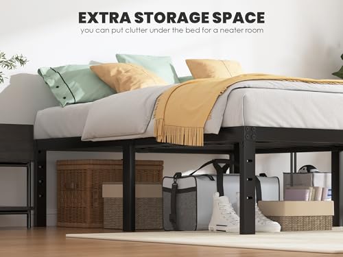 Queen Bed Frame - 18 Inch Sturdy Platform Bed with Storage - Queen Size