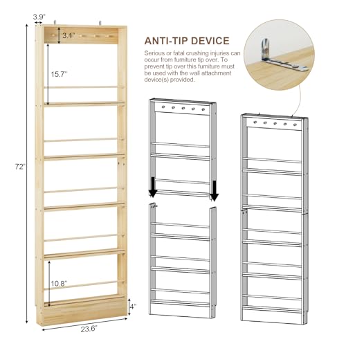 Wall Mounted Bookshelf with Hooks - 5 Tier Floating Wooden Storage for Nursery & Home