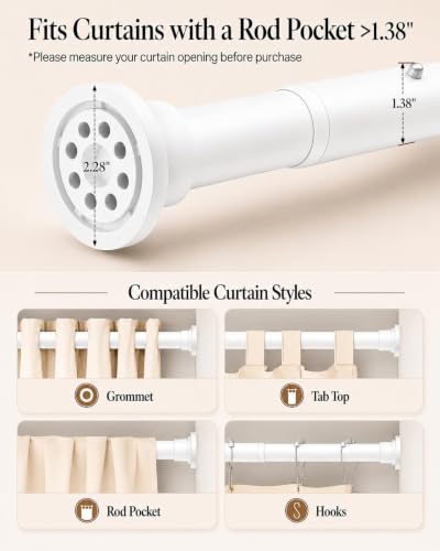 ALLZONE Heavy Duty Tension Curtain Rod 66-120 Inches White No Drilling