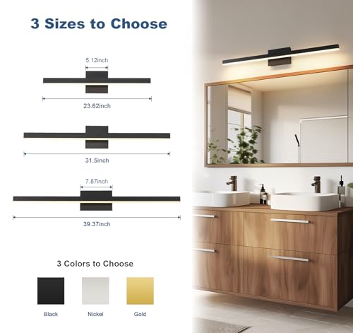 Dimmable 39.37 Inch Bathroom Vanity Light Bar with 5 CCT Colors - Black - Over Mirror Modern LED Fixture