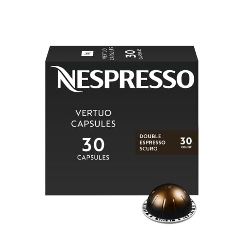Nespresso Vertuo Double Espresso Scuro Pods - 30 Count, Dark Roast, Full-bodied Coffee, Recyclable Aluminum Capsules