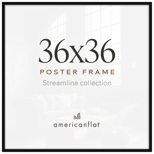 Americanflat 36x36 Black Picture Frame - Slim Molding, Wall Mountable