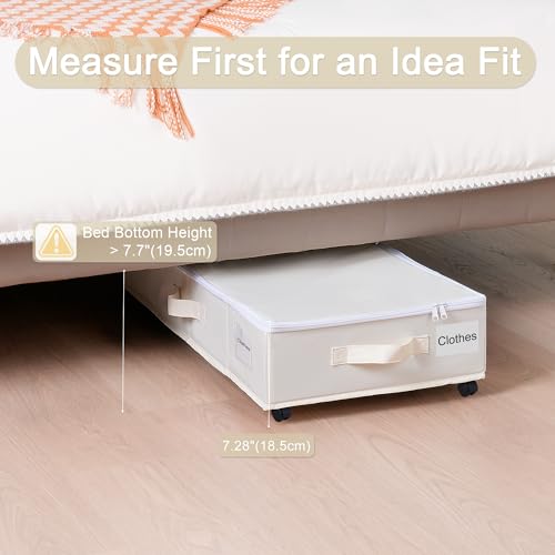 Beige Under Bed Storage Containers with Wheels - 2 Pack with Label Holders, Large Capacity, Dustproof Cover (30.71x15.7x7.28 in)