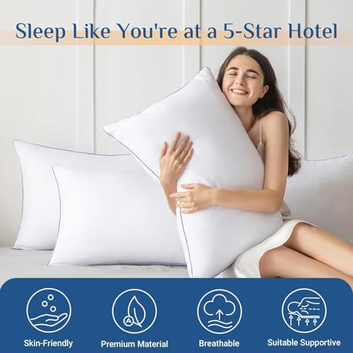White King Size Pillow Set of 4 - Cooling Supportive Bed Pillows for All Sleep Positions