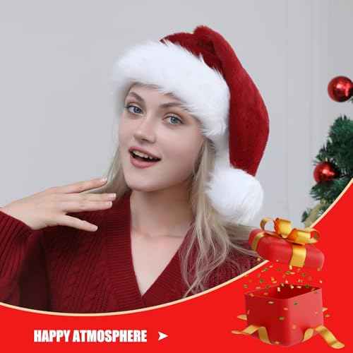 Christmas Hat, Santa Hat, Xmas Holiday Hat for Adults, Super Soft Plush Santa Hat for Xmas New Year Party Headwear