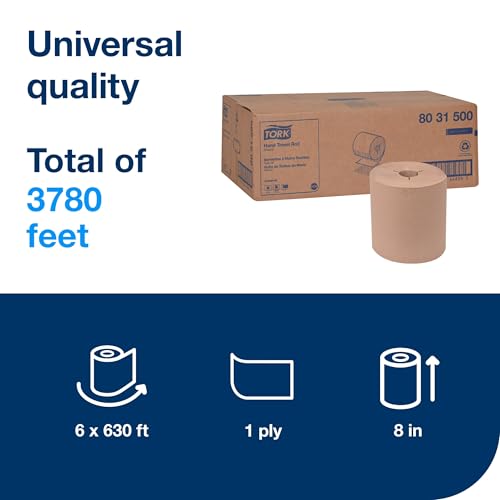 Tork Hand Towel Roll Natural 630 ft Pack of 6 H80 Dispensers Ready