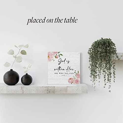 Inspirational Rustic Christian wall decor Gifts, pink room Women Religious Wood Sign Home Farmhouse Wall Hanging Decor Pink Flower Wooden Wall Art Decor Plaque for Bedroom Psalm 46:5