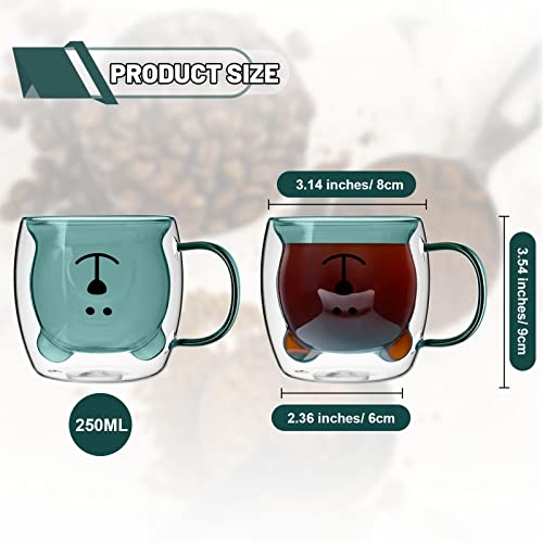 Patelai Green Double Wall Glass Bear Mug with Handle, 250ml - Cute Kitchen Drinkware