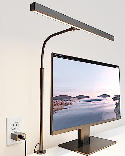 SUPERDANNY Black Clamp Desk Lamp, Eye-Caring LED Office Light, Dimmable & Touch Control